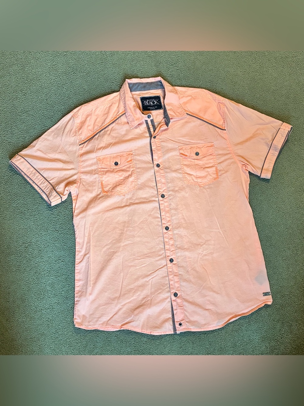 Buckle Black Men’s XXL Athletic Button Up Shirt Orange Casual Short Sleeve Top